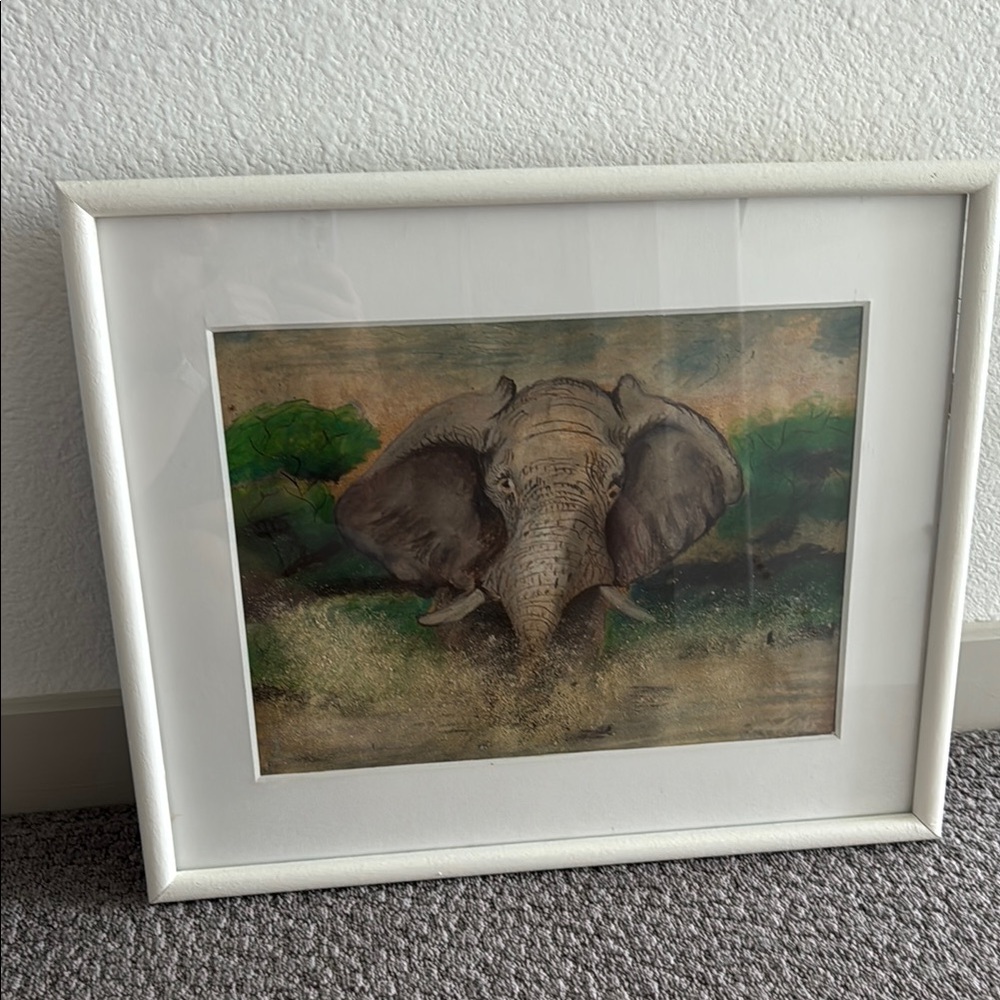 Elephant Art Print in White Frame